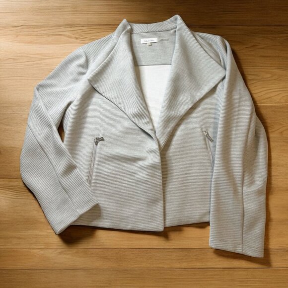 Calvin Klein gray textured knit drape open front jacket - Picture 1 of 9